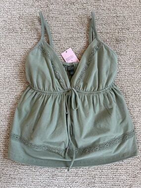 wild fable Olive Green Lace-Trim Camisole